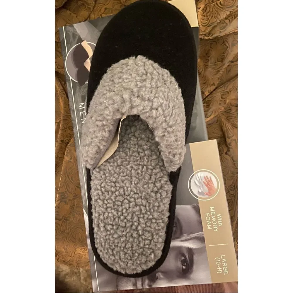 Tranquility Men's Memory Foam Slip-on Slippers Large Size 10-11 Black‎